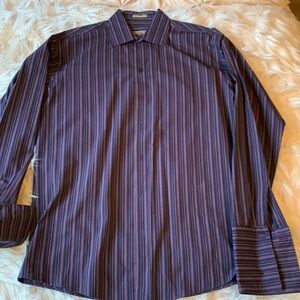 Kenneth Cole Reaction Black / Purple Button Down Dress Shirt with French Cuffs